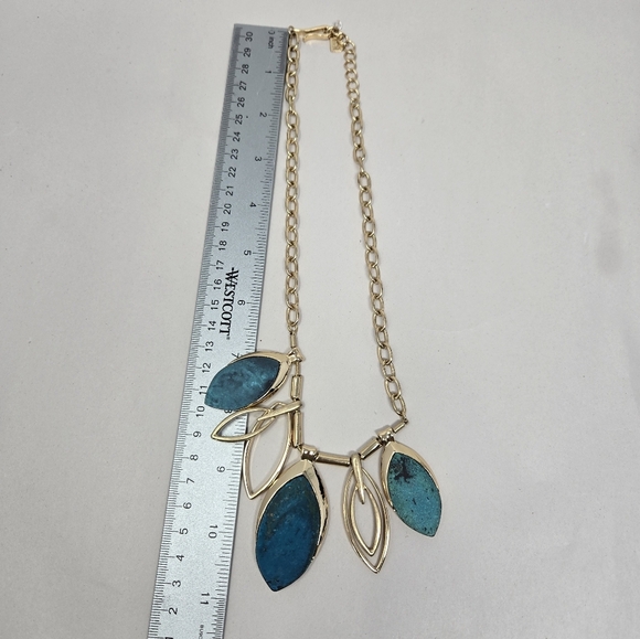 Robert Lee Morris Soho Pendant Bib Statement Blue & Greens Gold Adj. Chain - Picture 9 of 10